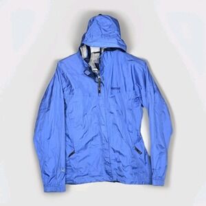 Marmot Womens Med Blue Jacket Hooded Rain Wind Proof Hiking Outdoor Lightweight